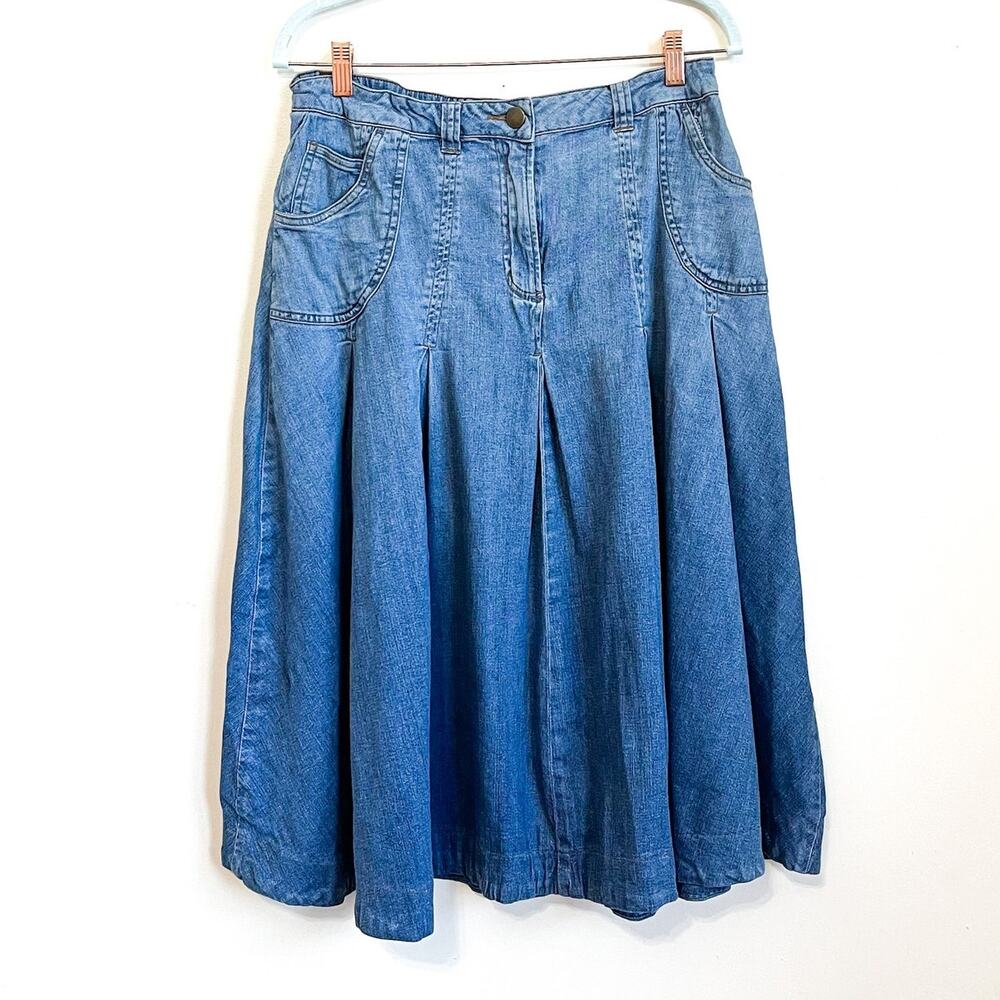 Soft Surroundings Denim A-Line Midi Skirt in Blue